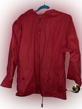 Jones New York Women's Magenta Hooded Windbreaker Jacker, Mid-Length, Size L